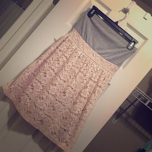 Strapless gray and pink dress